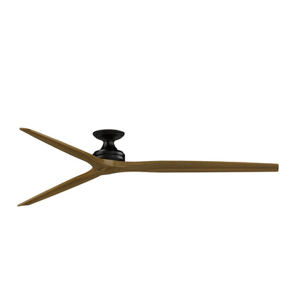 Fanimation Spitfire DC Custom 84in Flush Ceiling Fan | Black and Koa Wood Blades | Covered Patio & Low Ceilings | Model FPD6721BBL-84K-F