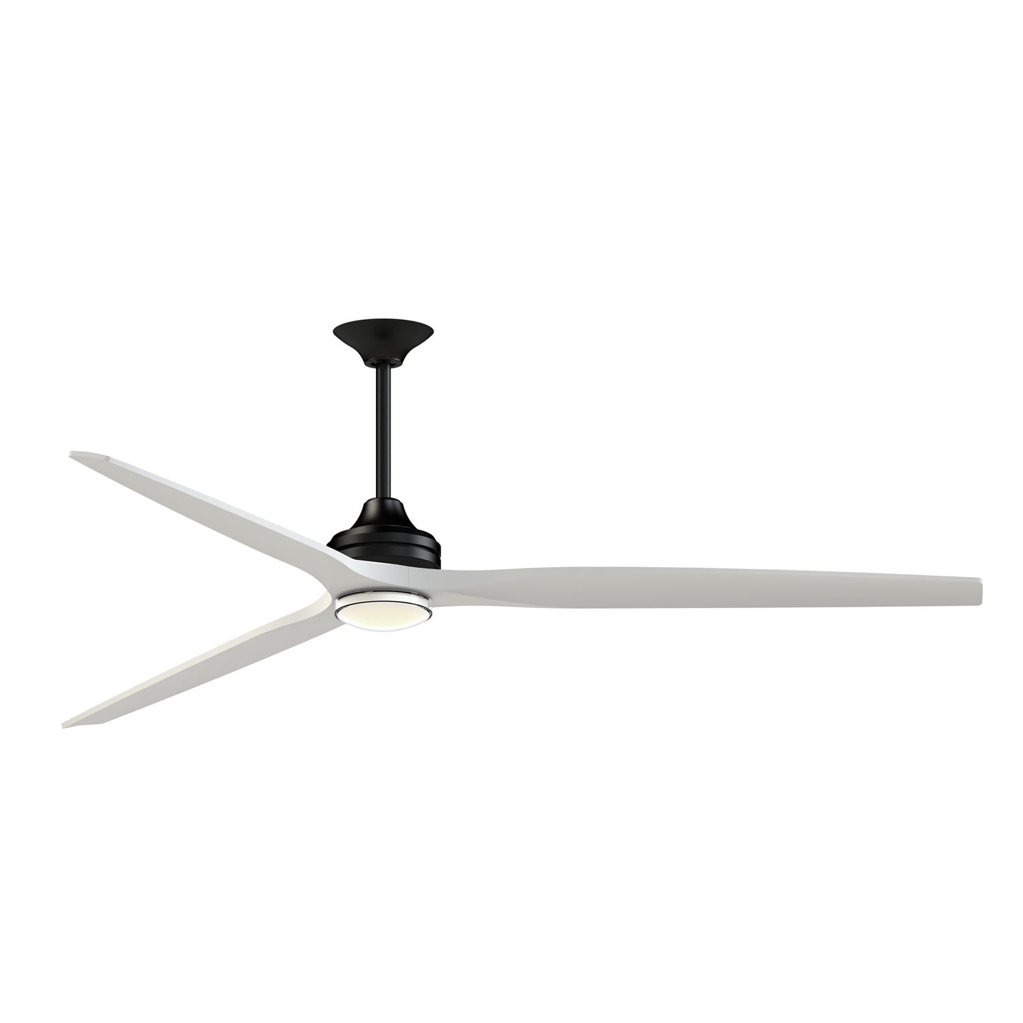 Fanimation Spitfire DC Custom 84in Downrod Smart Ceiling Fan | Black Motor with Matte White Blades | Covered Patio | Model FPD6721BBL-84MW-DWLK