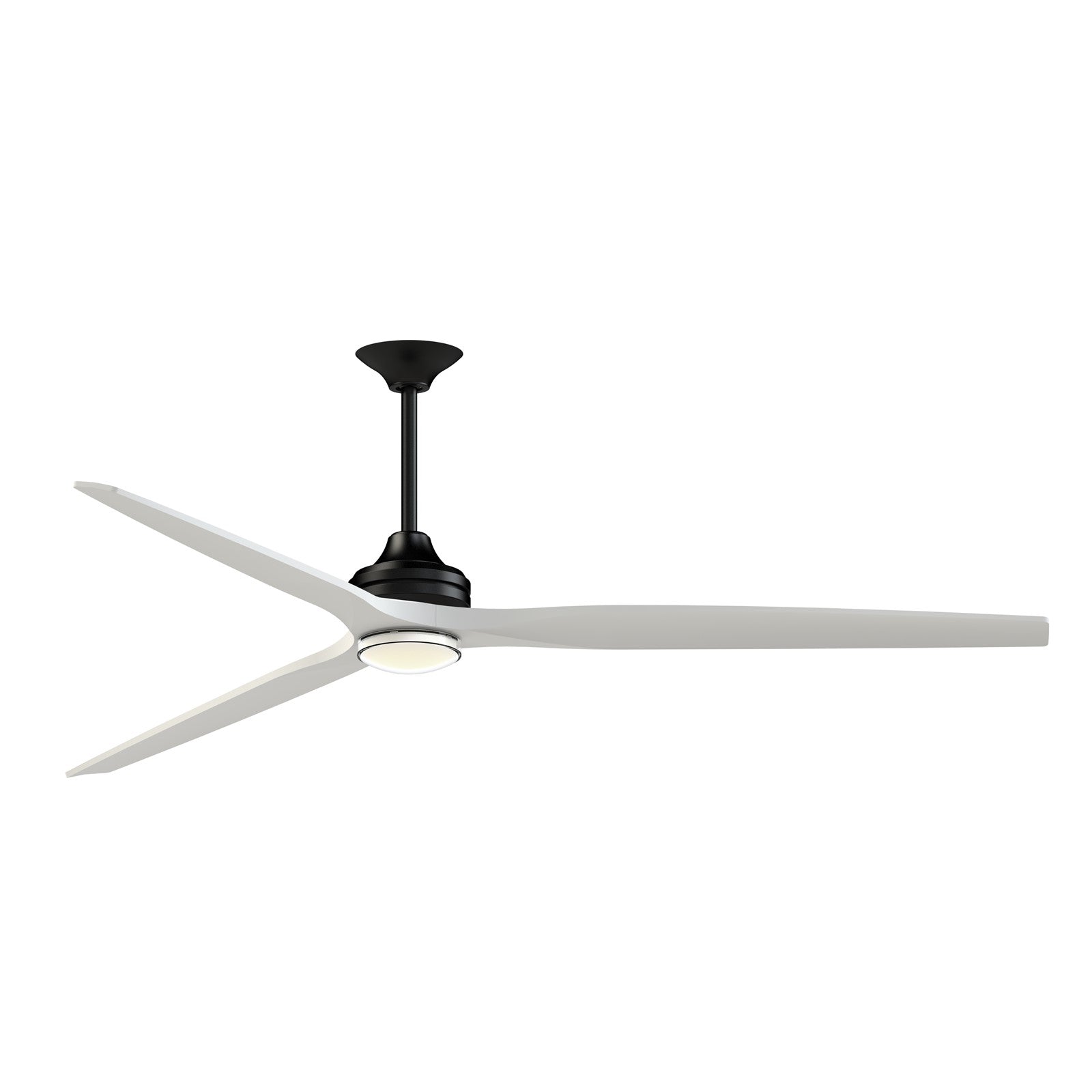 Fanimation Spitfire DC Custom 84in Downrod Smart Ceiling Fan | Black Motor with Matte White Blades | Covered Patio | Model FPD6721BBL-84MW-DWLK