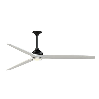 Fanimation Spitfire DC Custom 84in Downrod Smart Ceiling Fan | Black Motor with Matte White Blades | Covered Patio | Model FPD6721BBL-84MW-DWLK