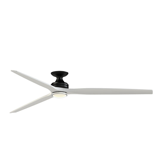 Fanimation Spitfire DC Custom 84in Flush Smart Ceiling Fan | Black Motor with Matte White Blades | Covered Patio | Model FPD6721BBL-84MW-DWLK-F
