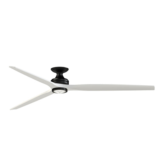 Fanimation Spitfire DC Custom 84in Flush Ceiling Fan with LED Light | Black and Matte White Buttonwood | Covered Patio | Model FPD6721BBL-84MW-LK-F