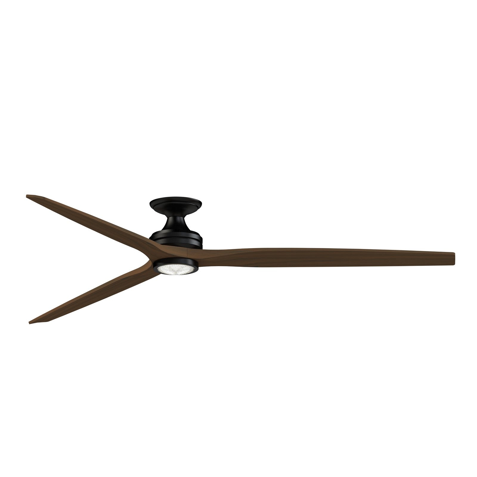 Fanimation Spitfire DC Custom 84in Flush Mount Smart Ceiling Fan with LED Light | Black and Whiskey Wood | Covered Patio | Model FPD6721BBL-84WK-LK-F