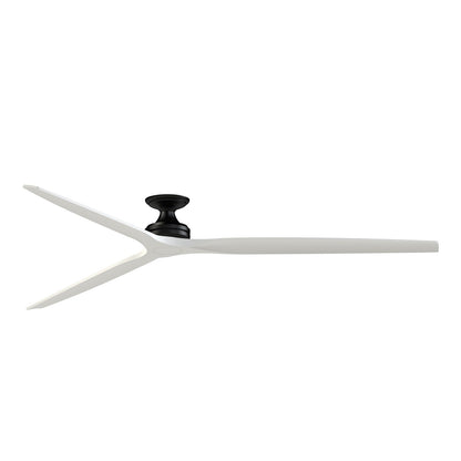 Fanimation Spitfire 96in Flush Ceiling Fan | Black Motor with Matte White Buttonwood Blades | Covered Patio & Sunroom | Model FPD6721BBL-96MW-F