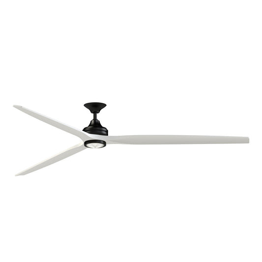 Fanimation Spitfire 96in Downrod Smart Ceiling Fan with LED Light | Black and Matte White Buttonwood | Covered Patio | Model FPD6721BBL-96MW-LK
