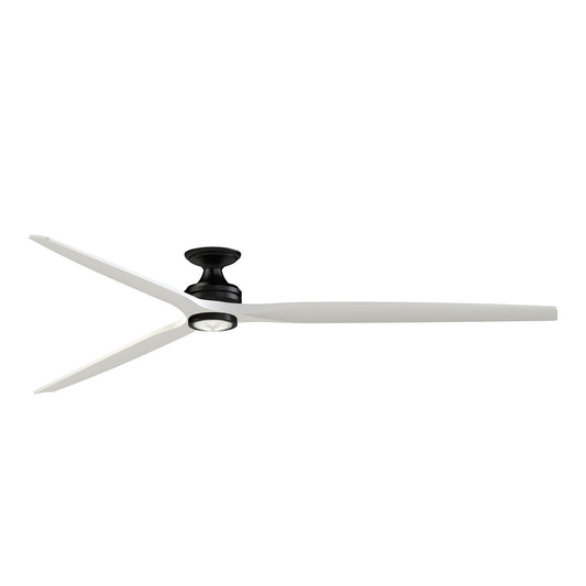 Fanimation Spitfire 96in Flush Ceiling Fan with LED Light | Black Motor and Matte White Buttonwood Blades | Covered | Model FPD6721BBL-96MW-LK-F
