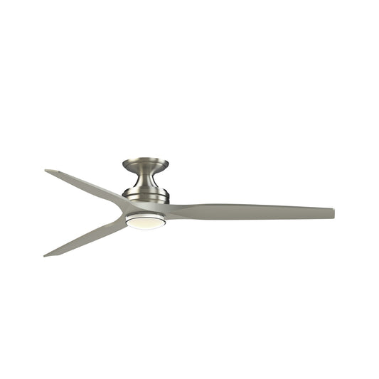 Fanimation Spitfire DC Custom 64in Flush 1-Light Ceiling Fan | Brushed Nickel and Brushed Nickel Buttonwood Blades | Model FPD6721BBN-64BN-DWLK-F