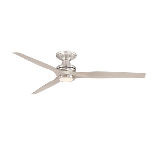 Fanimation Spitfire 64in Flush Smart Ceiling Fan with LED Light | Brushed Nickel and Brushed Nickel Blades | Covered | Model FPD6721BBN-64BN-LK-F