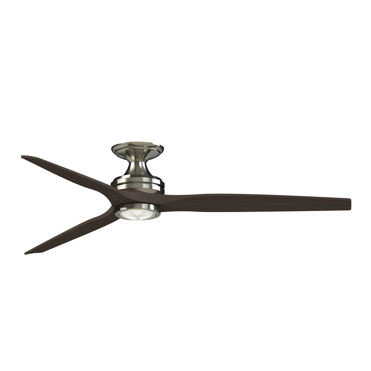 Fanimation Spitfire DC Custom 64in Flush Mount Smart Ceiling Fan | Brushed Nickel and Dark Walnut Wood | Covered Patio | Model FPD6721BBN-64DWALKF