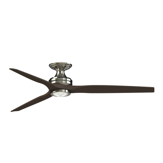 Fanimation Spitfire DC Custom 64in Flush Mount Smart Ceiling Fan | Brushed Nickel and Dark Walnut Wood | Covered Patio | Model FPD6721BBN-64DWALKF