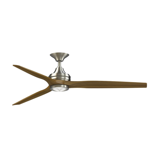 Fanimation Spitfire DC Custom 64in Smart Ceiling Fan with LED Light | Brushed Nickel and Koa Wood Blades | Covered Patio | Model FPD6721BBN-64K-LK