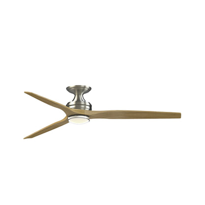 Fanimation Spitfire 64in Flush 1-Light Ceiling Fan | Modern Brushed Nickel and Clear Glass | Low Ceiling & Covered | Model FPD6721BBN-64N-DWLK-F