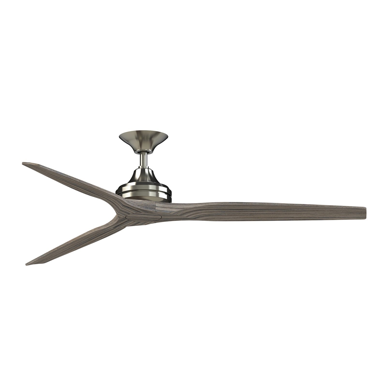 Fanimation Spitfire DC Custom 64in Downrod Indoor/Outdoor Smart Ceiling Fan | Brushed Nickel and Weathered Wood Buttonwood | Model FPD6721BBN-64WE