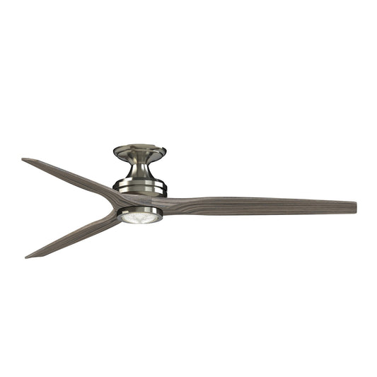 Fanimation Spitfire DC Custom 64in 1-Light Ceiling Fan | Brushed Nickel and Weathered Wood Buttonwood Blades | Covered | Model FPD6721BBN-64WE-LK-F