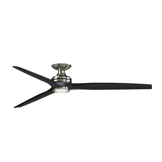 Fanimation Spitfire DC Custom 72in Flush Ceiling Fan with LED Light | Brushed Nickel and Black Buttonwood Blades | Model FPD6721BBN-72BL-LK-F