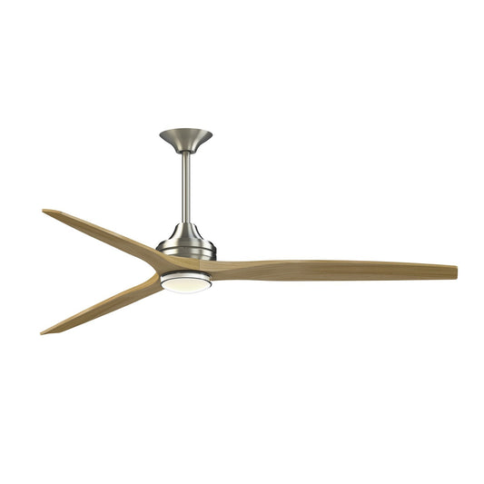 Fanimation Spitfire 72in Downrod Ceiling Fan | Brushed Nickel and Natural Buttonwood Blades | Covered Patio & Great Room | Model FPD6721BBN-72N-DWLK
