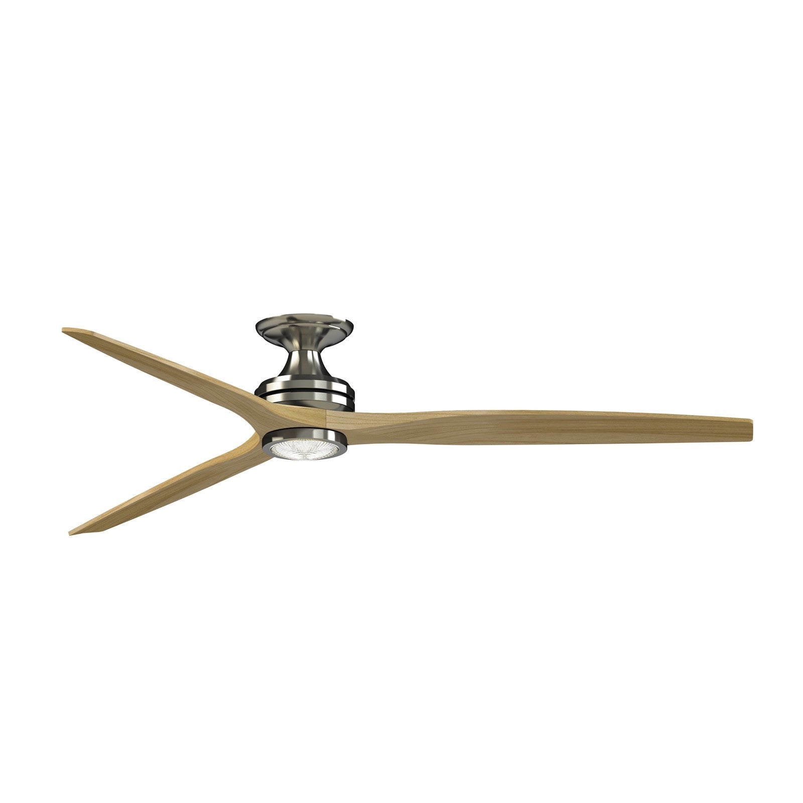 Fanimation Spitfire DC Custom 72in Flush Ceiling Fan with LED Light | Brushed Nickel and Natural Buttonwood | Covered | Model FPD6721BBN-72N-LK-F