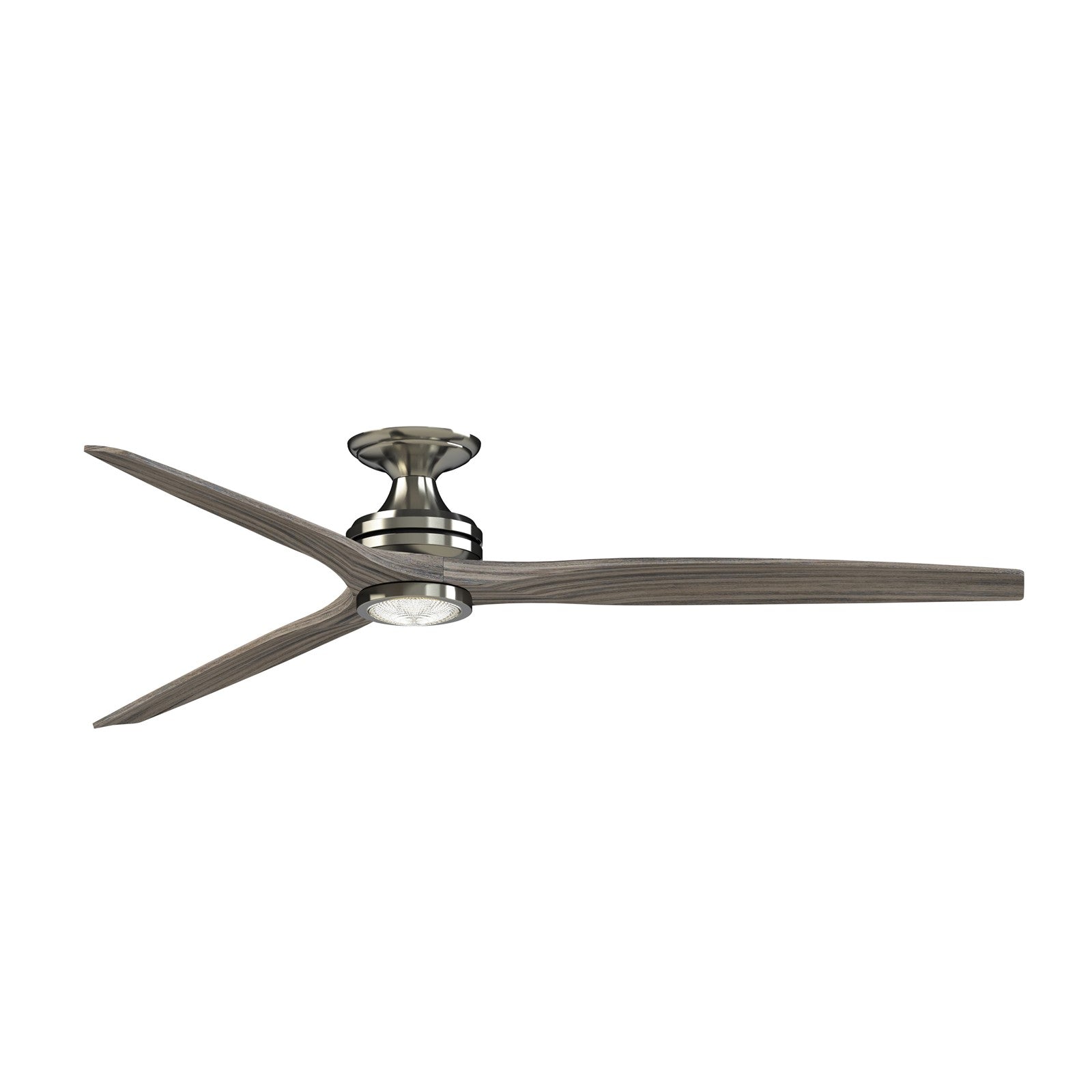 Fanimation Spitfire DC Custom 72in Flush Smart Ceiling Fan with LED Light Kit | Brushed Nickel and Weathered Wood | Model FPD6721BBN-72WE-LK-F