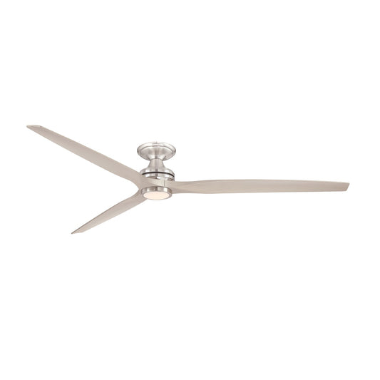 Fanimation Spitfire DC Custom 84in Flush Smart Ceiling Fan with LED Light Kit | Brushed Nickel and Buttonwood Blades | Model FPD6721BBN-84BN-LK-F