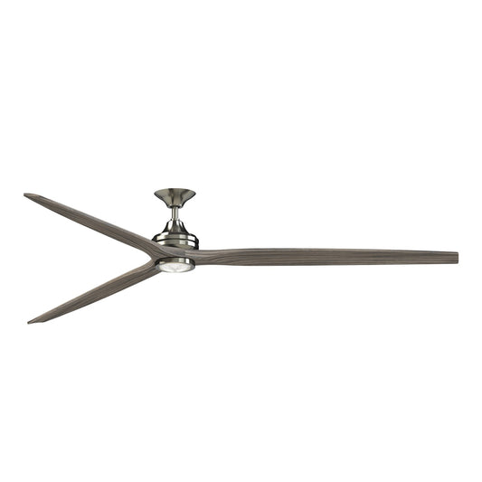 Fanimation Spitfire DC Custom 96in Downrod Ceiling Fan with LED | Brushed Nickel and Weathered Wood | Covered Patio | Model FPD6721BBN-96WE-LK