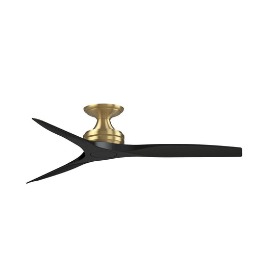 Fanimation Spitfire DC Custom 54in Flush Ceiling Fan | Brushed Satin Brass and Black Buttonwood Blades | Covered Patio | Model FPD6721BBS-54BL-F