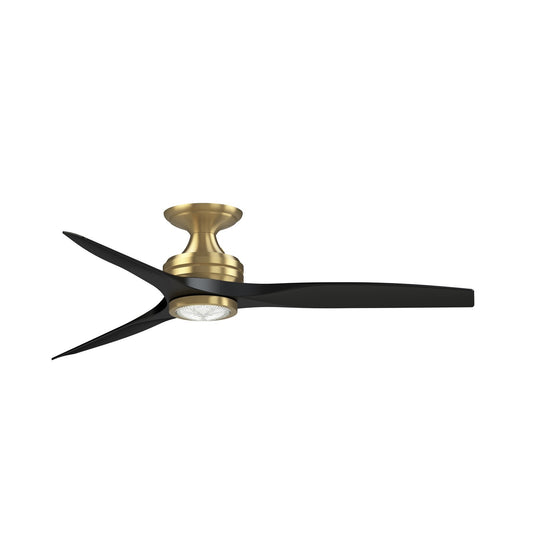 Fanimation Spitfire 54in Flush Smart Ceiling Fan | Brushed Satin Brass and Black Blades | Covered Patio & Bedroom | Model FPD6721BBS-54BL-LK-F