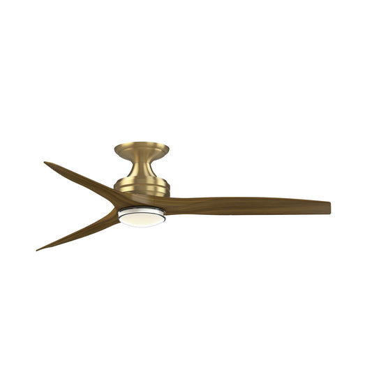 Fanimation Spitfire 54in Flush Smart Ceiling Fan | Brushed Satin Brass and Koa Blades | Covered Patio & Bedroom | Model FPD6721BBS-54K-DWLK-F