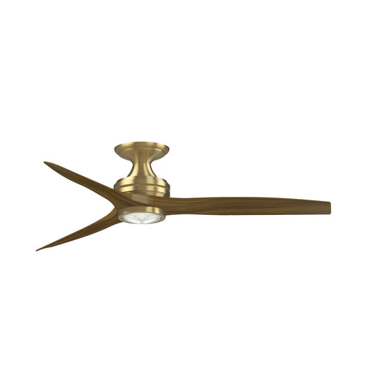 Fanimation Spitfire DC Custom 54in Flush Ceiling Fan with LED Light | Brushed Satin Brass and Koa Blades | Covered Patio | Model FPD6721BBS-54K-LK-F