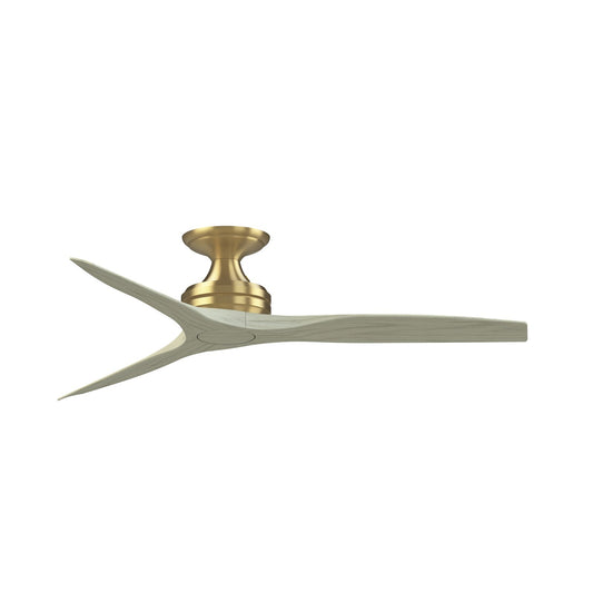 Fanimation Spitfire DC Custom 54in Flush Ceiling Fan | Brushed Satin Brass and Light Oak | Covered Patio & Low Ceiling | Model FPD6721BBS-54LO-F