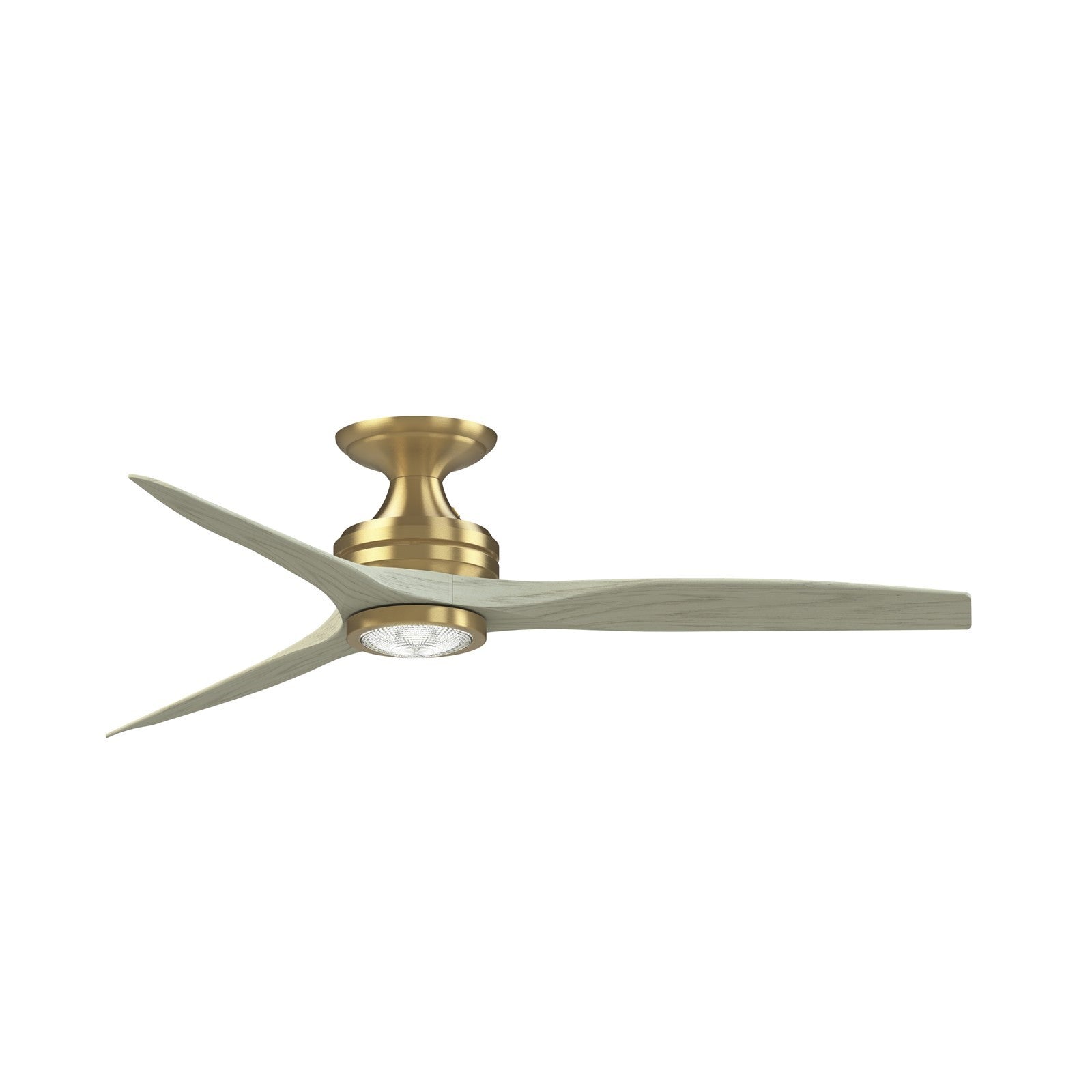 Fanimation Spitfire 54in Flush Ceiling Fan | Brushed Satin Brass and Light Oak Blades | Covered Patio & Bedroom | Model FPD6721BBS-54LO-LK-F