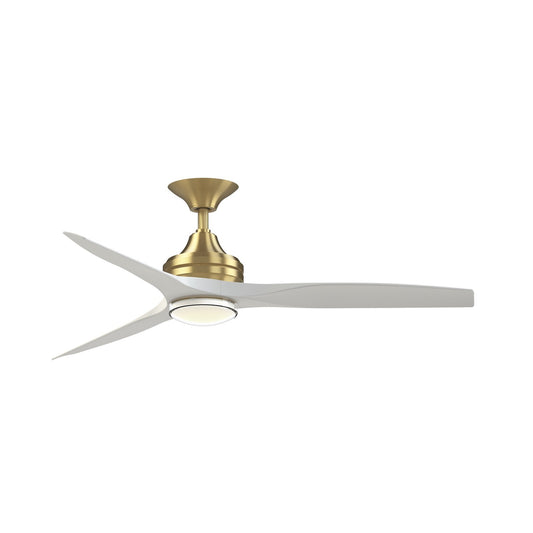 Fanimation Spitfire 54in Downrod Ceiling Fan | Brushed Satin Brass and Matte White Blades | Covered Patio & Living Room | Model FPD6721BBS-54MW-DWLK