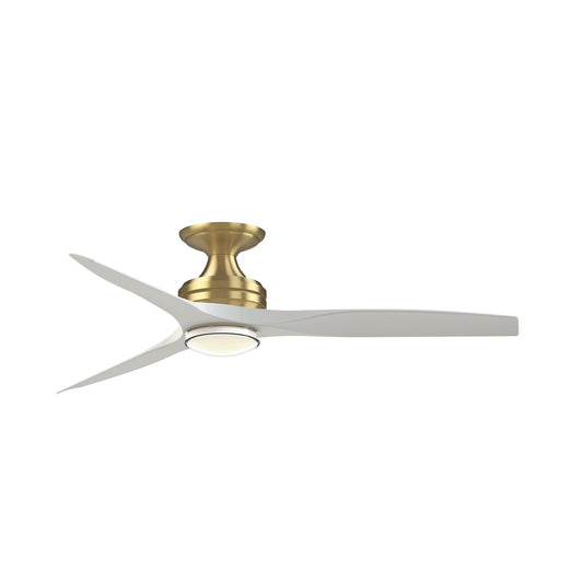 Fanimation Spitfire 54in Flush Ceiling Fan | Brushed Satin Brass and Matte White Blades | Covered Patio & Bedroom | Model FPD6721BBS-54MW-DWLK-F