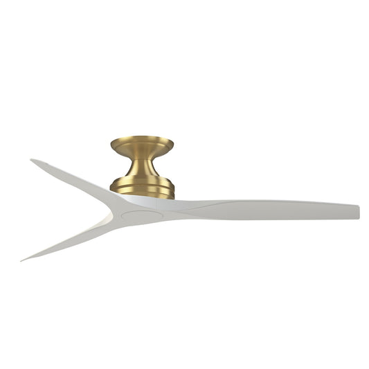 Fanimation Spitfire 54in Flush Ceiling Fan | Brushed Satin Brass and Matte White | Covered Patio & Bedroom | Model FPD6721BBS-54MW-F