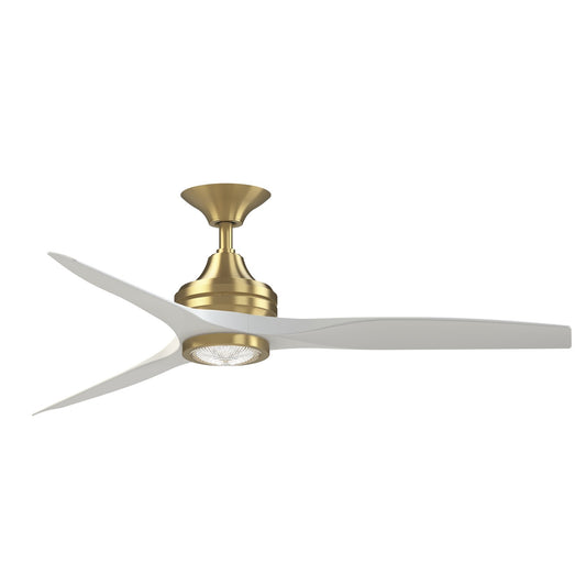 Fanimation Spitfire 54in Ceiling Fan with LED Light | Brushed Satin Brass and Matte White | Covered Patio & Bedroom | Model FPD6721BBS-54MW-LK