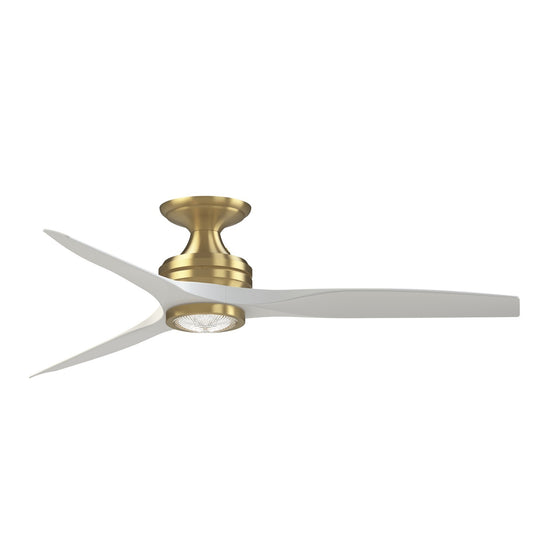 Fanimation Spitfire 54in Flush Ceiling Fan with LED Light | Brushed Satin Brass and Matte White | Covered Patio | Model FPD6721BBS-54MW-LK-F