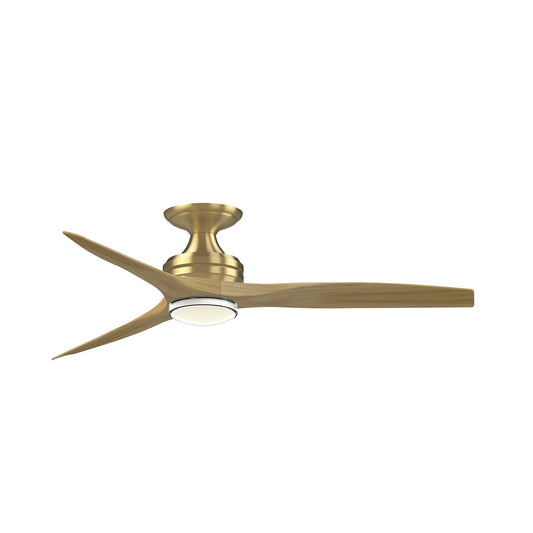 Fanimation Spitfire DC Custom 54in 1-Light Flush Ceiling Fan | Brushed Satin Brass and Natural Buttonwood | Covered | Model FPD6721BBS-54N-DWLK-F