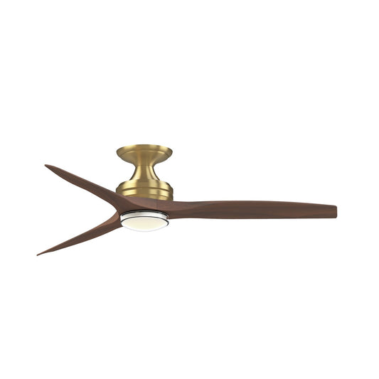 Fanimation Spitfire DC Custom 54in Flush Ceiling Fan | Brushed Satin Brass and Whiskey Wood Blades | Covered Patio | Model FPD6721BBS-54WK-DWLK-F