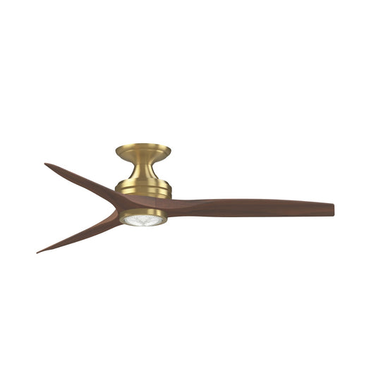 Fanimation Spitfire 54in Flush Ceiling Fan with LED Light | Brushed Satin Brass and Whiskey Wood | Covered Patio | Model FPD6721BBS-54WK-LK-F