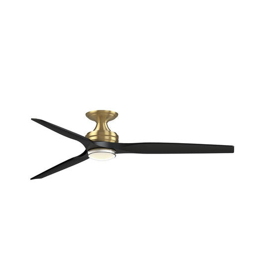 Fanimation Spitfire DC Custom 64in Flush 1-Light Ceiling Fan | Brushed Satin Brass and Black Buttonwood | Covered | Model FPD6721BBS-64BL-DWLK-F