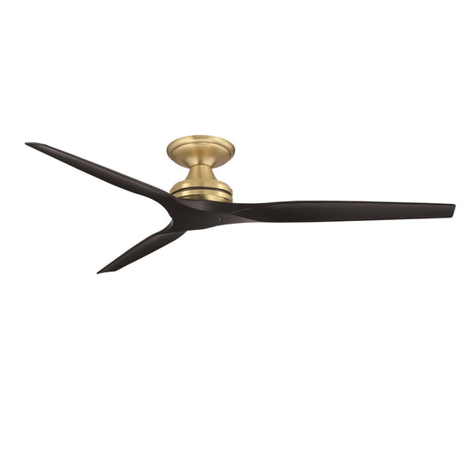 Fanimation Spitfire DC Custom 64in Flush Ceiling Fan | Brushed Satin Brass and Black Buttonwood | Covered Patio & Living | Model FPD6721BBS-64BL-F