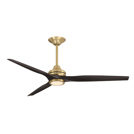 Fanimation Spitfire DC Custom 64in 1-Light Ceiling Fan | Brushed Satin Brass and Black Buttonwood | Covered Patio & Living | Model FPD6721BBS-64BL-LK