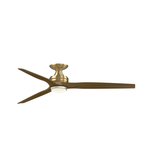 Fanimation Spitfire DC Custom 64in Flush 1-Light Ceiling Fan | Brushed Satin Brass and Koa Wood Blades | Covered Patio | Model FPD6721BBS-64K-DWLK-F