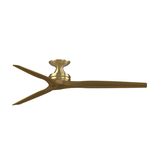 Fanimation Spitfire 64in Flush Ceiling Fan | Brushed Satin Brass and Koa Wood Blades | Covered Patio & Living Room | Model FPD6721BBS-64K-F