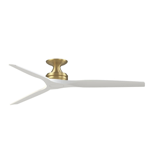 Fanimation Spitfire 64in Flush Smart Ceiling Fan | Brushed Satin Brass and Matte White | Covered Patio & Living Room | Model FPD6721BBS-64MW-F