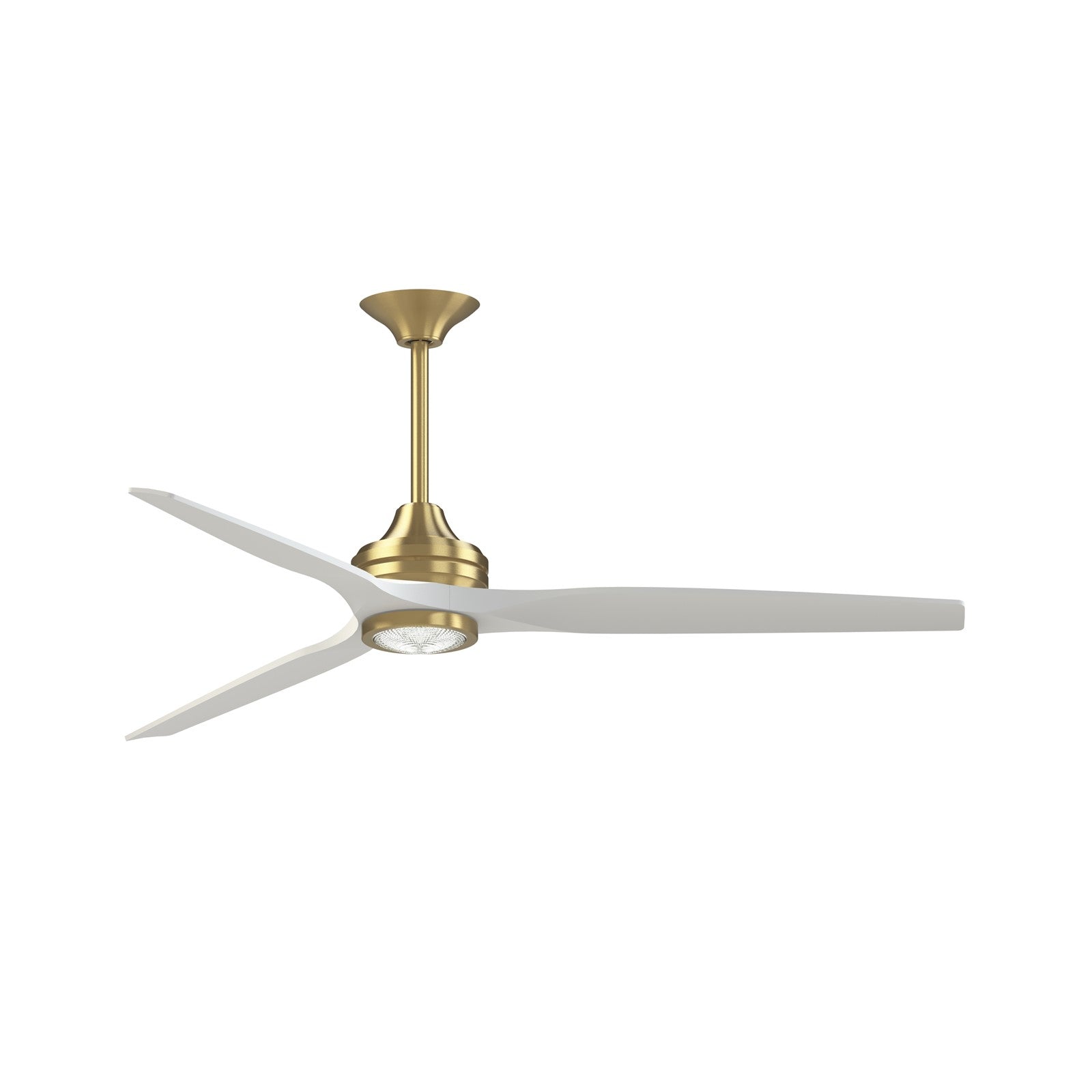 Fanimation Spitfire 64in Flush Smart Ceiling Fan | Brushed Satin Brass and Matte White Blades | Covered Patio & Living | Model FPD6721BBS-64MW-LK-F