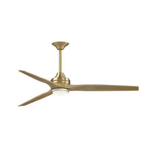 Fanimation Spitfire 64in Downrod Smart Ceiling Fan with LED | Brushed Satin Brass and Natural Blades | Covered Patio | Model FPD6721BBS-64N-DWLK