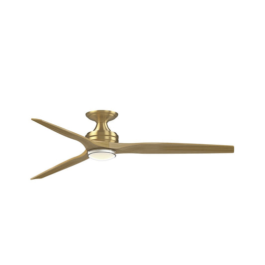 Fanimation Spitfire 64in Flush Smart Ceiling Fan with LED | Brushed Satin Brass and Natural Blades | Covered Patio | Model FPD6721BBS-64N-DWLK-F