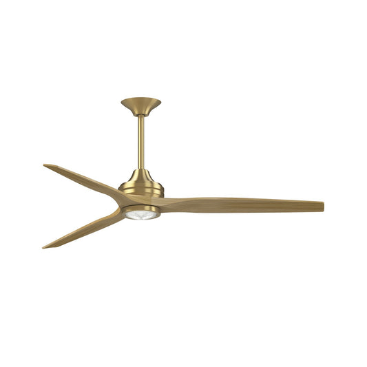 Fanimation Spitfire DC Custom 64in Ceiling Fan with LED Light | Brushed Satin Brass and Natural Buttonwood | Covered Patio | Model FPD6721BBS-64N-LK