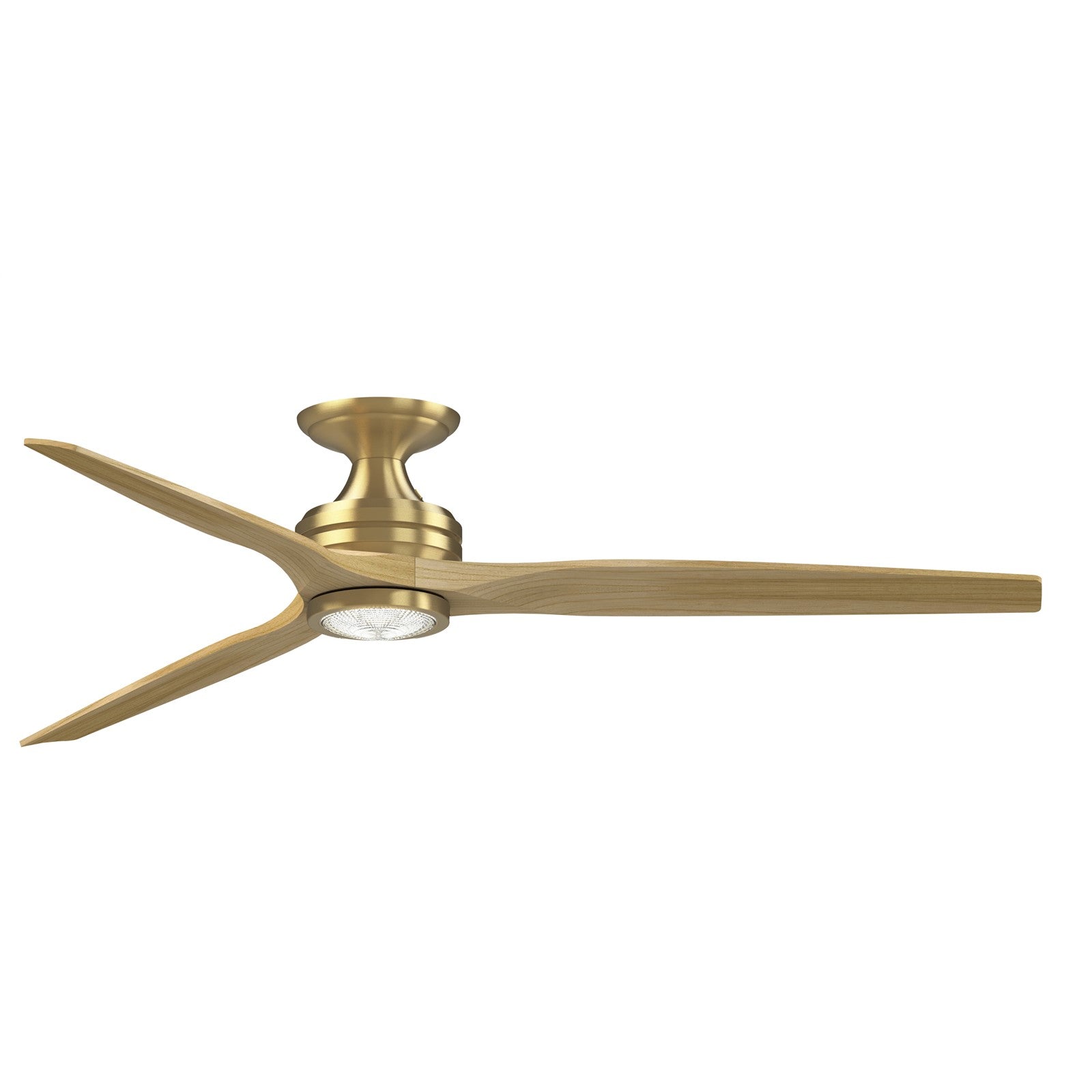 Fanimation Spitfire DC Custom 64in Flush Ceiling Fan with LED Light | Brushed Satin Brass and Natural Buttonwood | Model FPD6721BBS-64N-LK-F