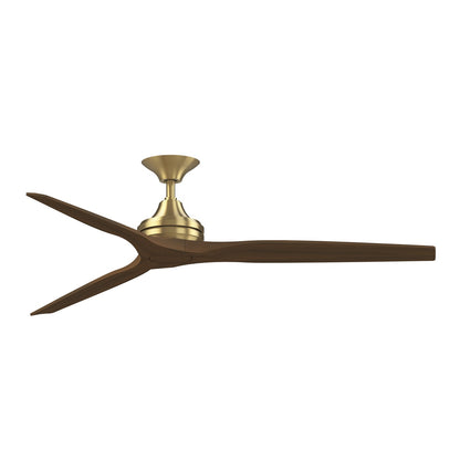 Fanimation Spitfire DC Custom 64in Ceiling Fan | Brushed Satin Brass and Whiskey Wood Buttonwood | Covered Patio & Bedroom | Model FPD6721BBS-64WK